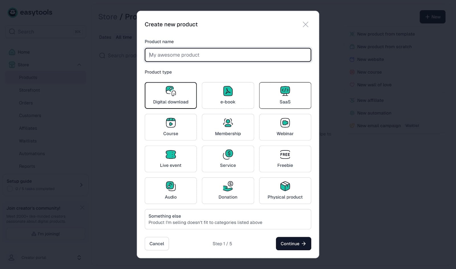 Création d'un nouveau produit dans Easytools - d'excellentes plateformes pour vendre des produits digitaux