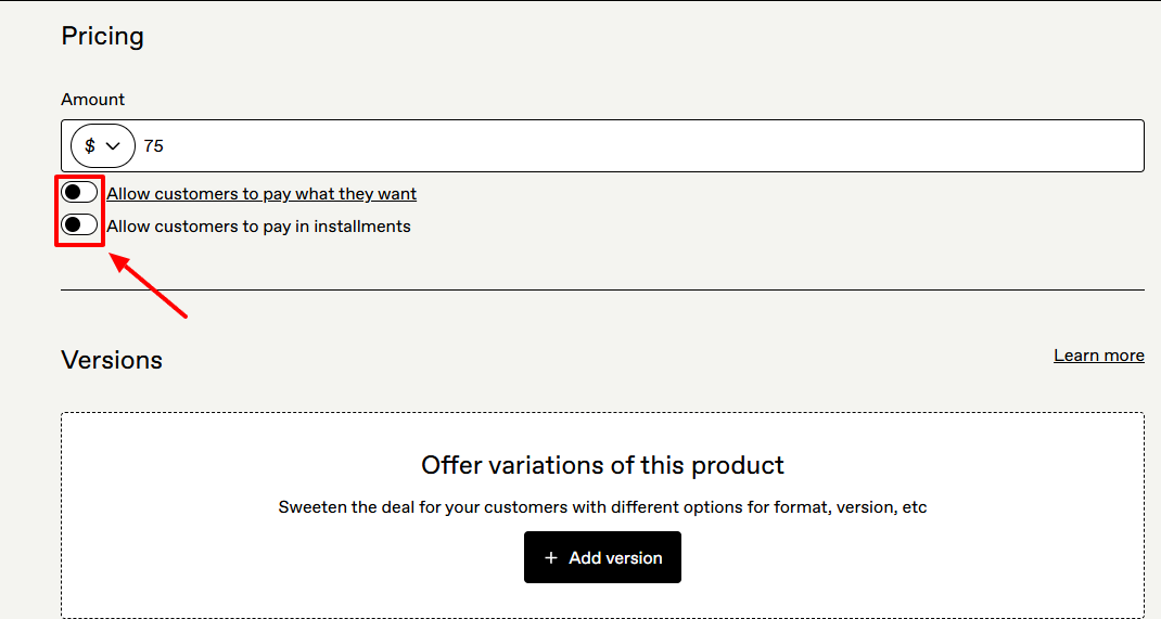 Configuration d'options de prix flexibles