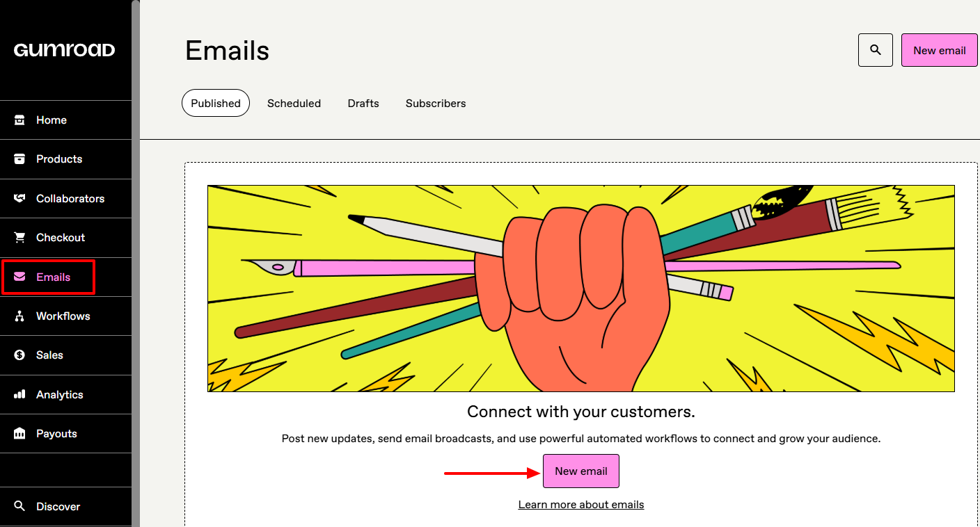 Gumroad: capture des emails
