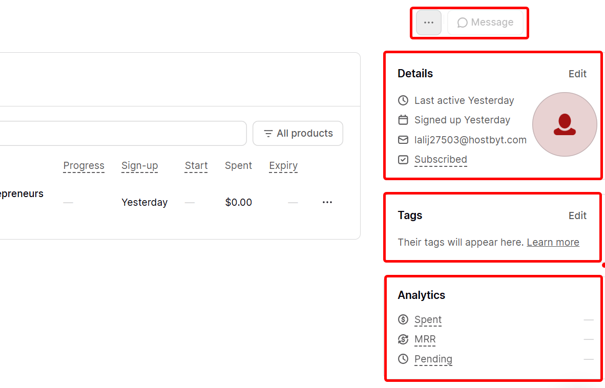 Profil client avec tags et statistiques