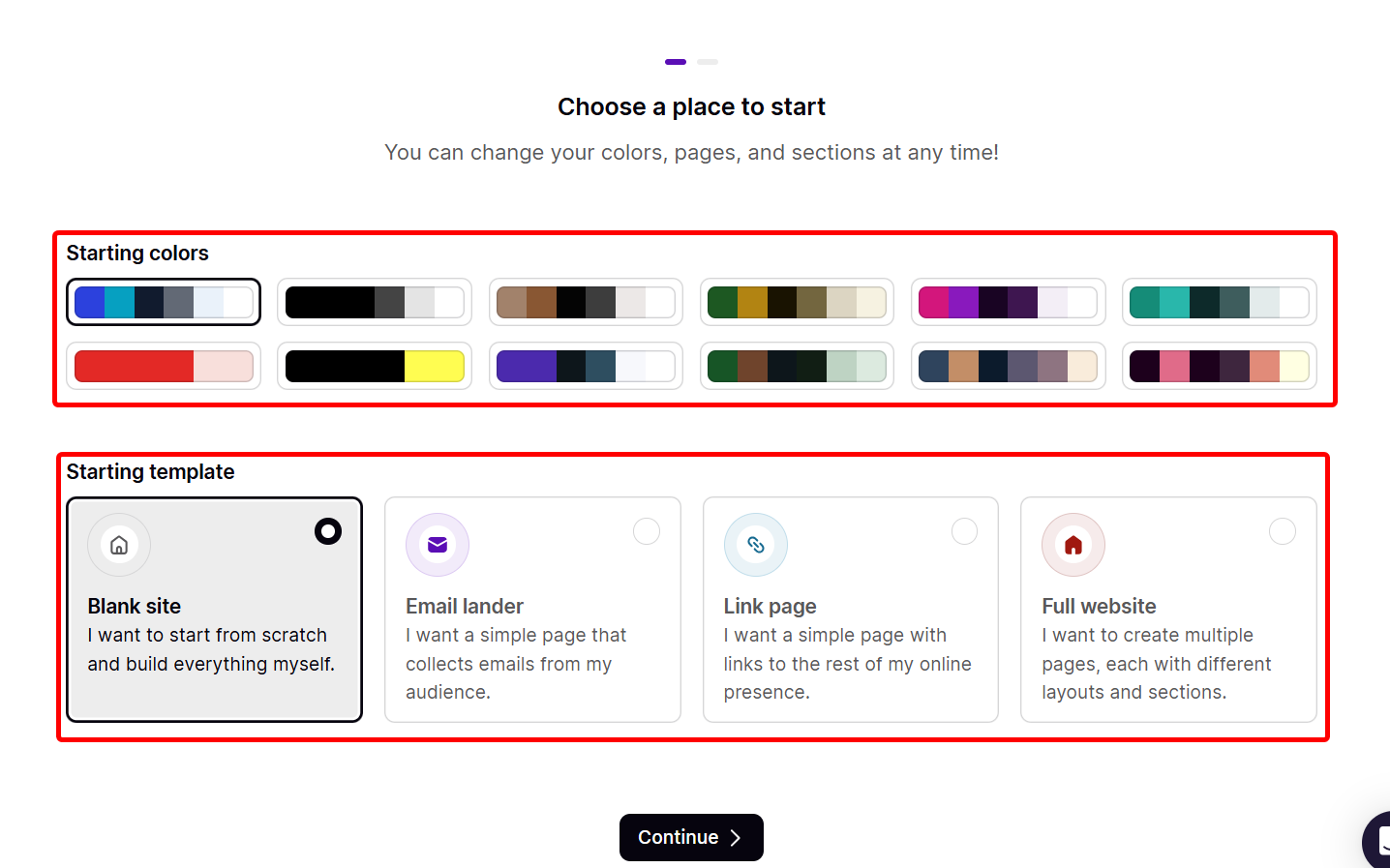 Template de départ et couleurs pour un nouveau site