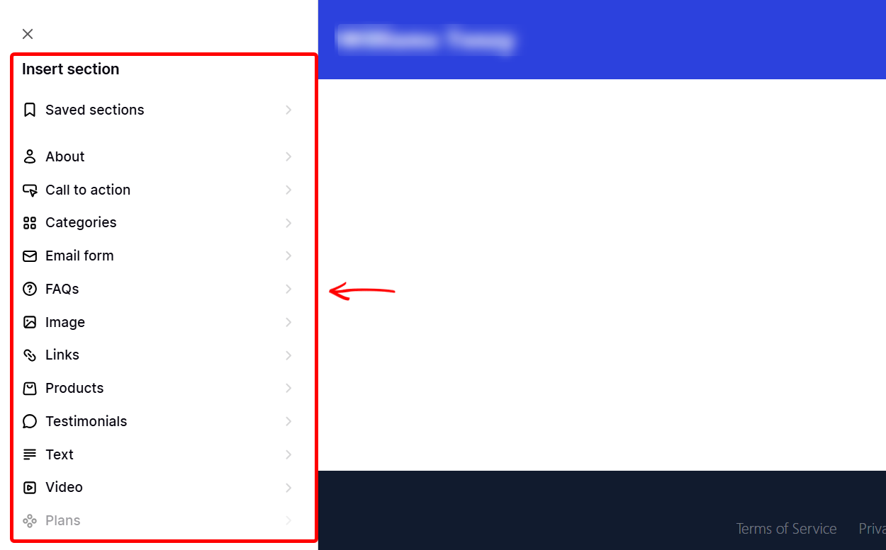 Insertion de sections pour personnaliser un site