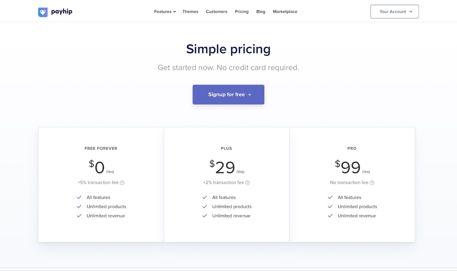 La page tarifaire de Payhip