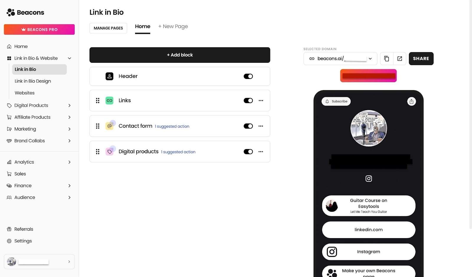 Gestion de votre lien en bio Beacons