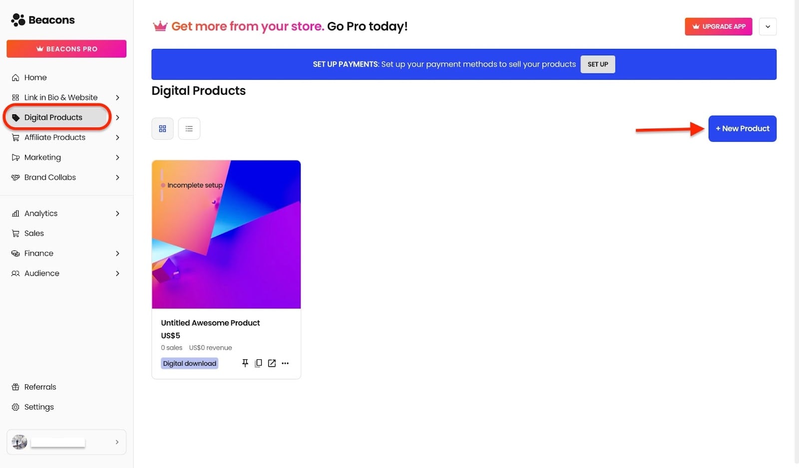 Vente de produits digitaux sur la plateforme