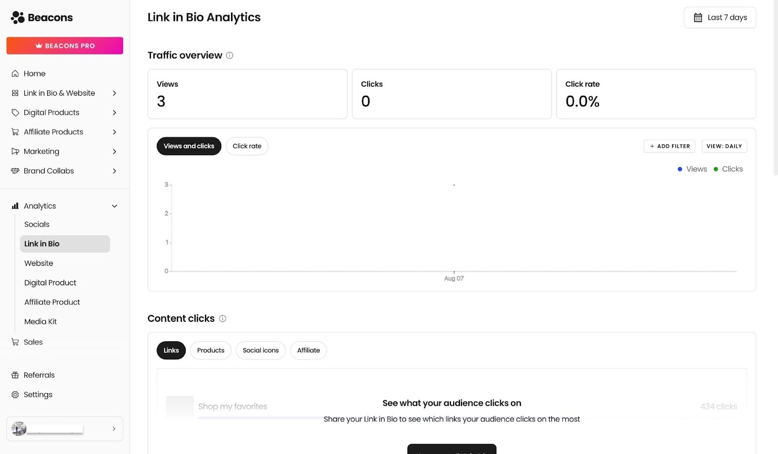 Analyse du trafic d'un lien en bio Beacons