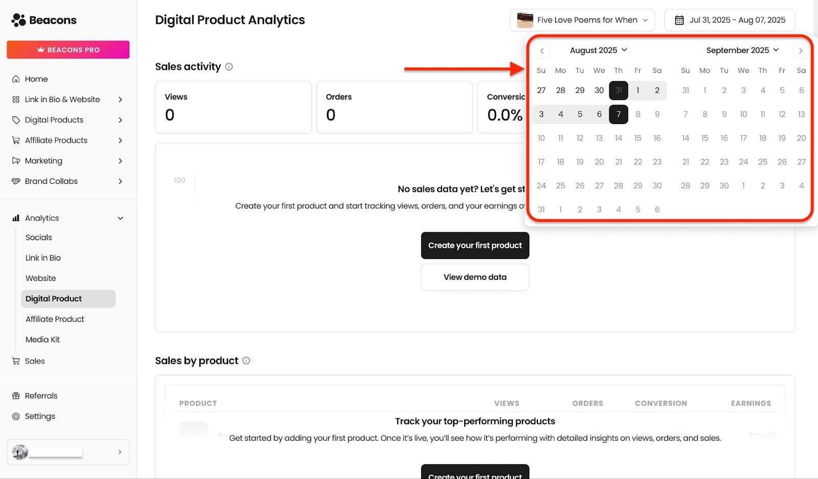 Consultation des statistiques et de l'activité de vente d'un produit digital