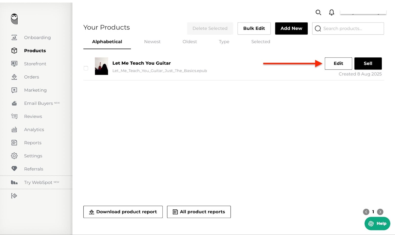 Un utilisateur modifie un produit digital