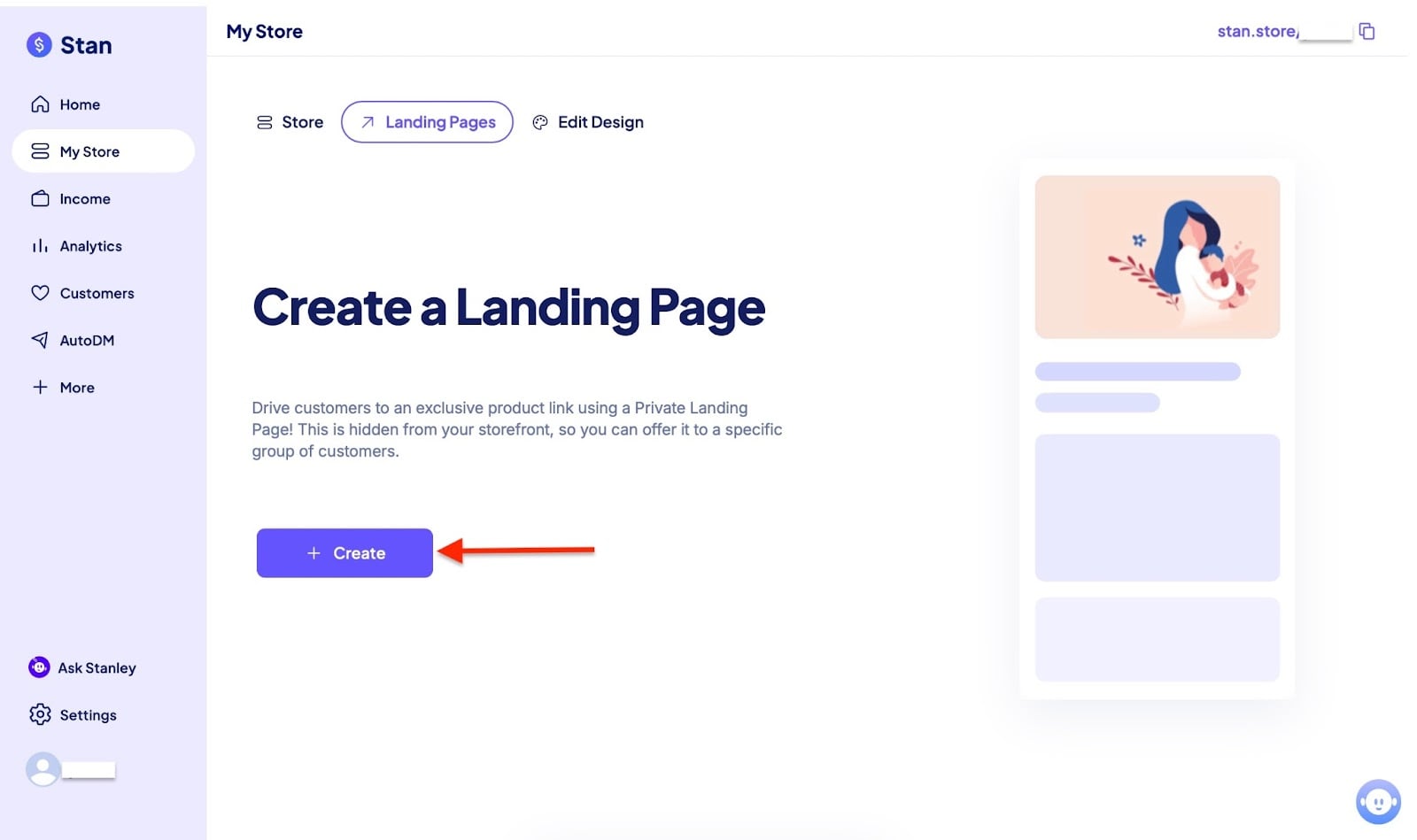 Création d'une nouvelle landing page sur Stan
