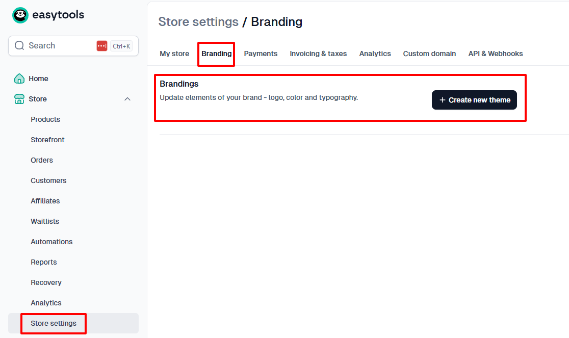 Réglage des paramètres et de l'identité visuelle de la boutique