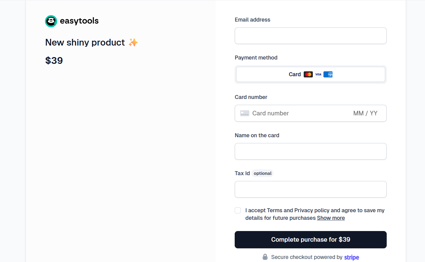 Page de paiement d'un produit sur Easytools