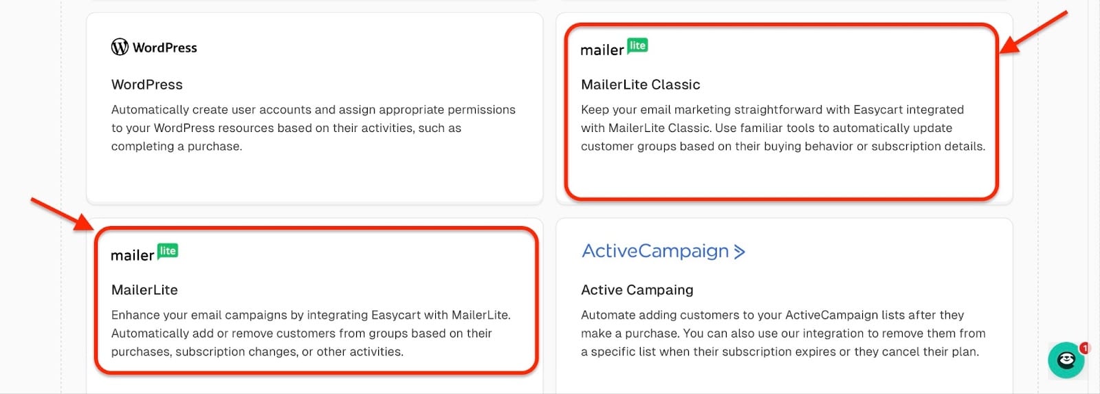 Les intégrations d'email marketing dans Easytools