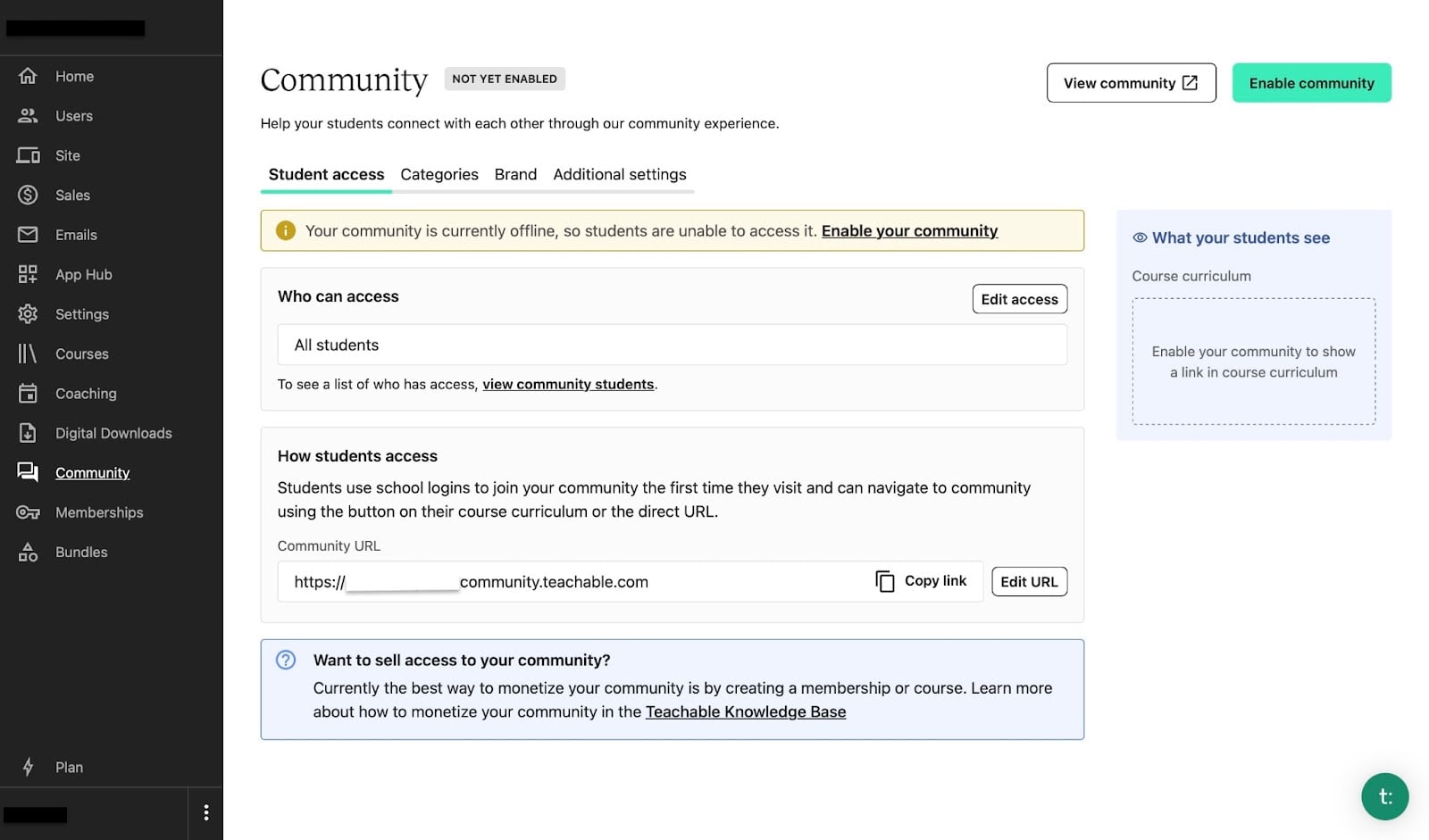 Activation de la fonctionnalité communauté