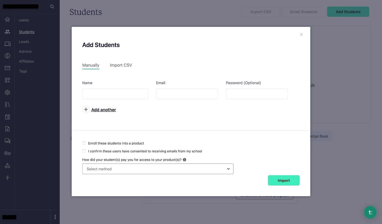 Teachable: capture d'écran pour les marques - espace membres