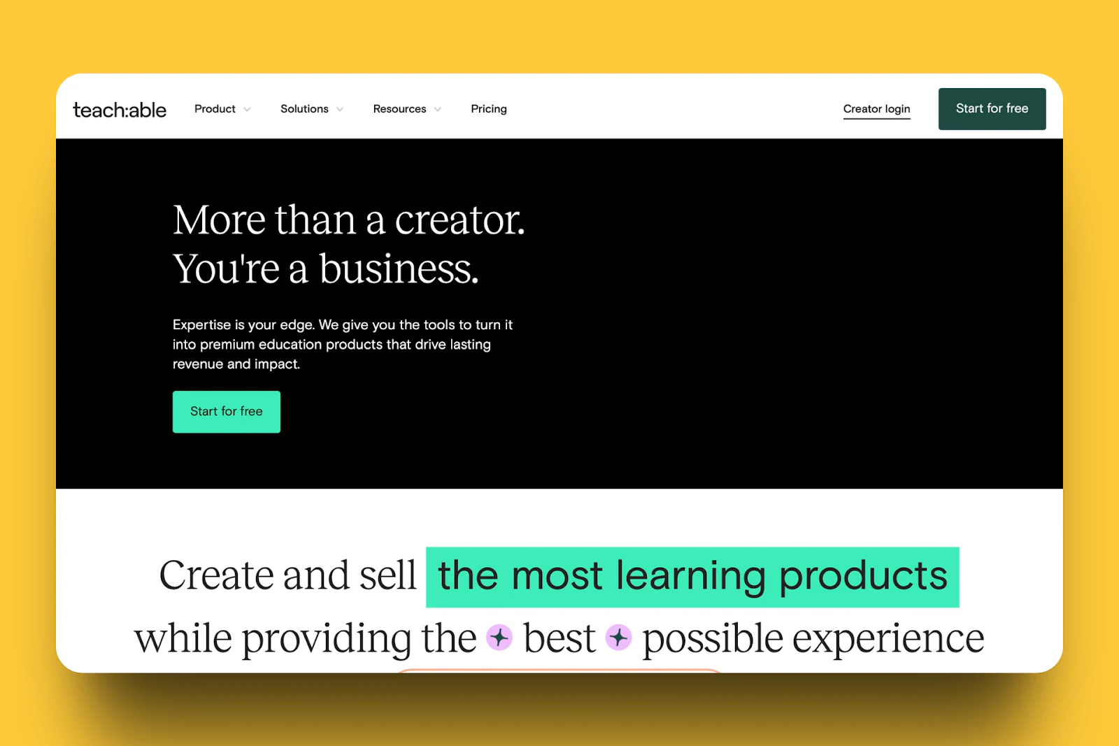La landing page de Teachable, centrée sur la création de formations
