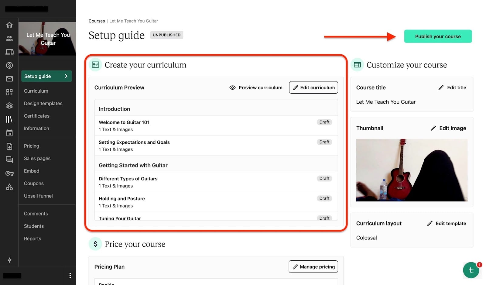 Guide de configuration dans Teachable