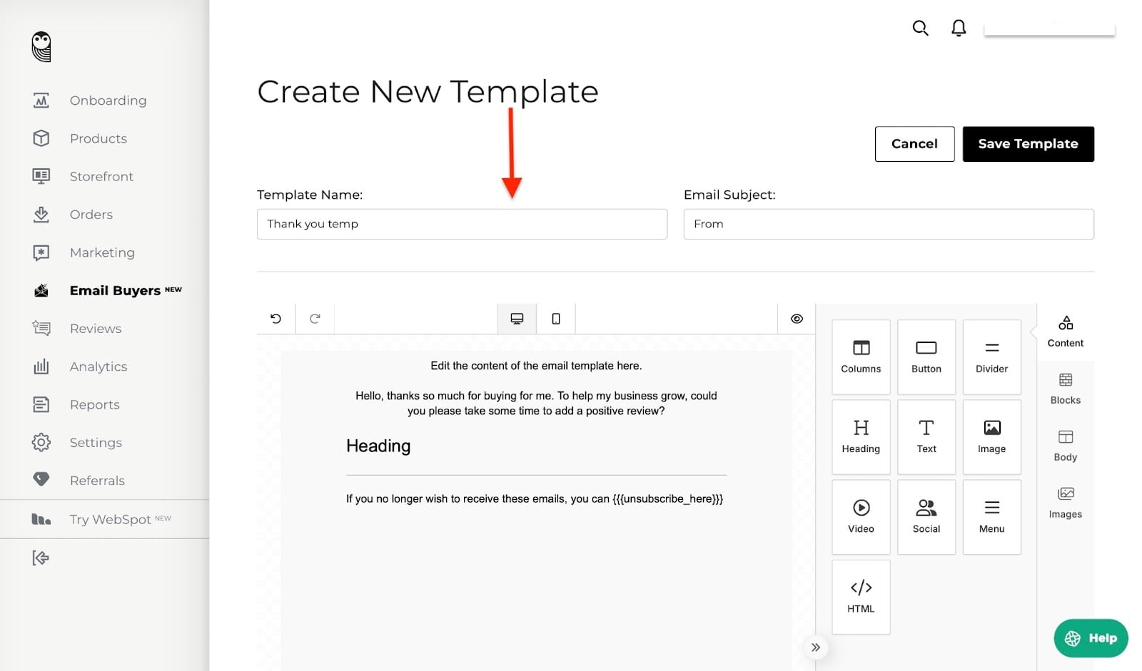 Modèle d'email marketing pour les acheteurs
