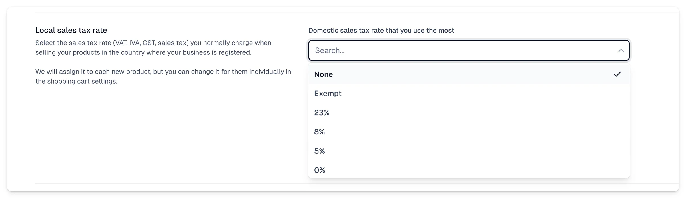 Easytools interface for choosing local sales tax rate
