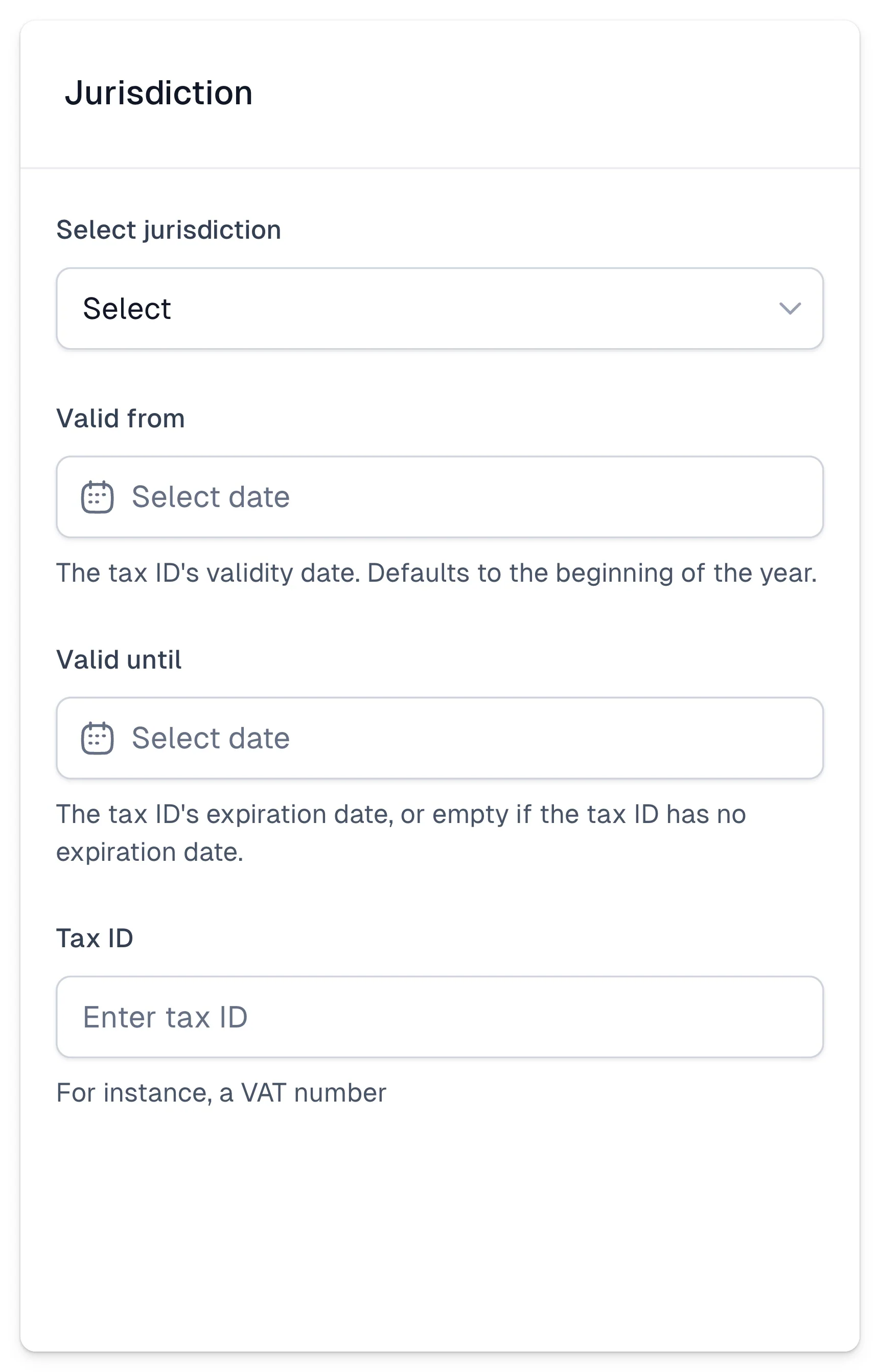 Easytools interface for setting up registered jurisdiction details.