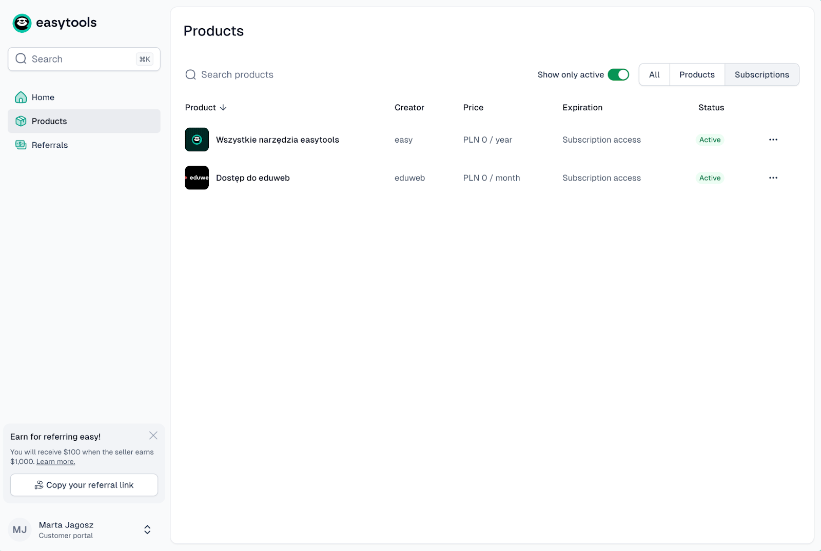 Easytools Customer Portal