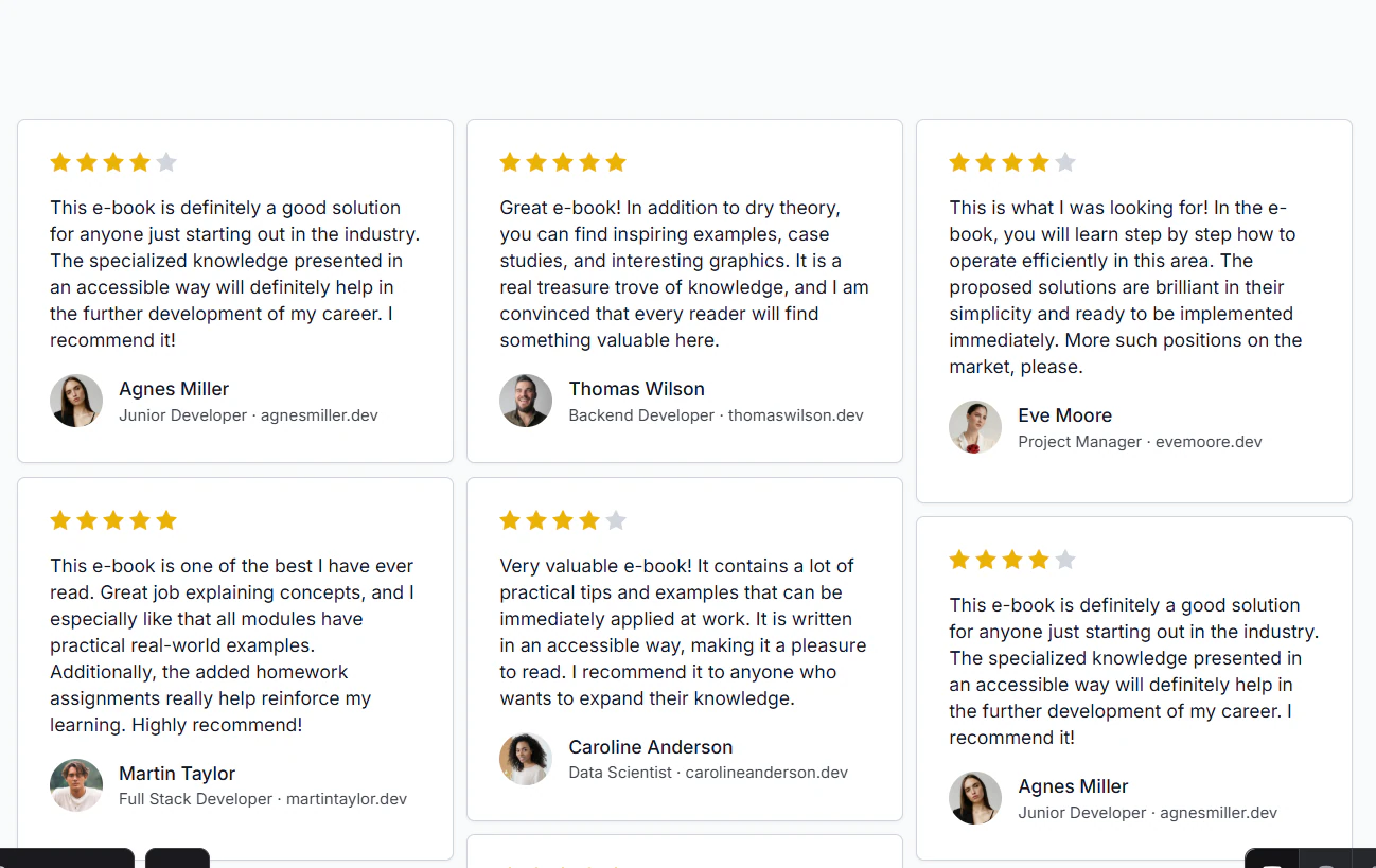 Avis clients avec des notes cinq étoiles pour l'ebook