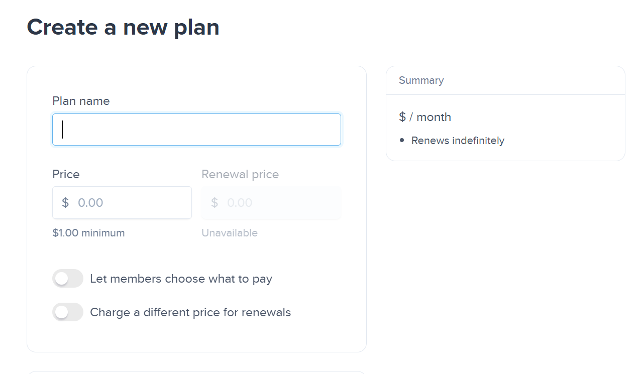Page showing a free membership