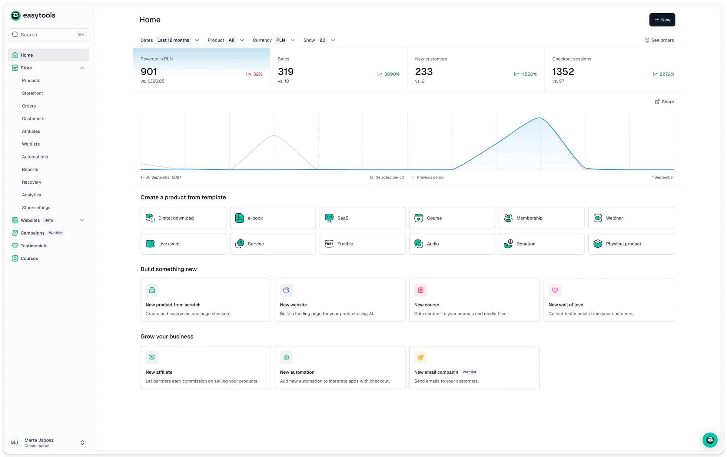 Easytools new main dashboard