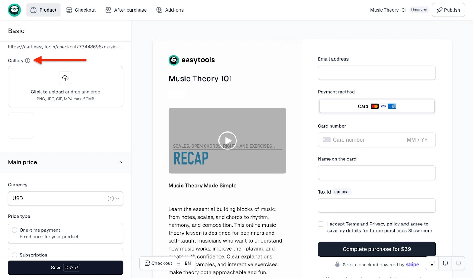 Creating the product gallery for a course