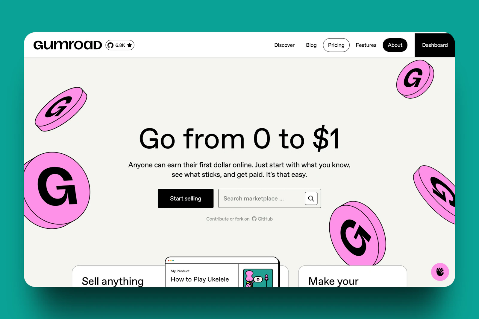 Leading page for the Gumroad platform