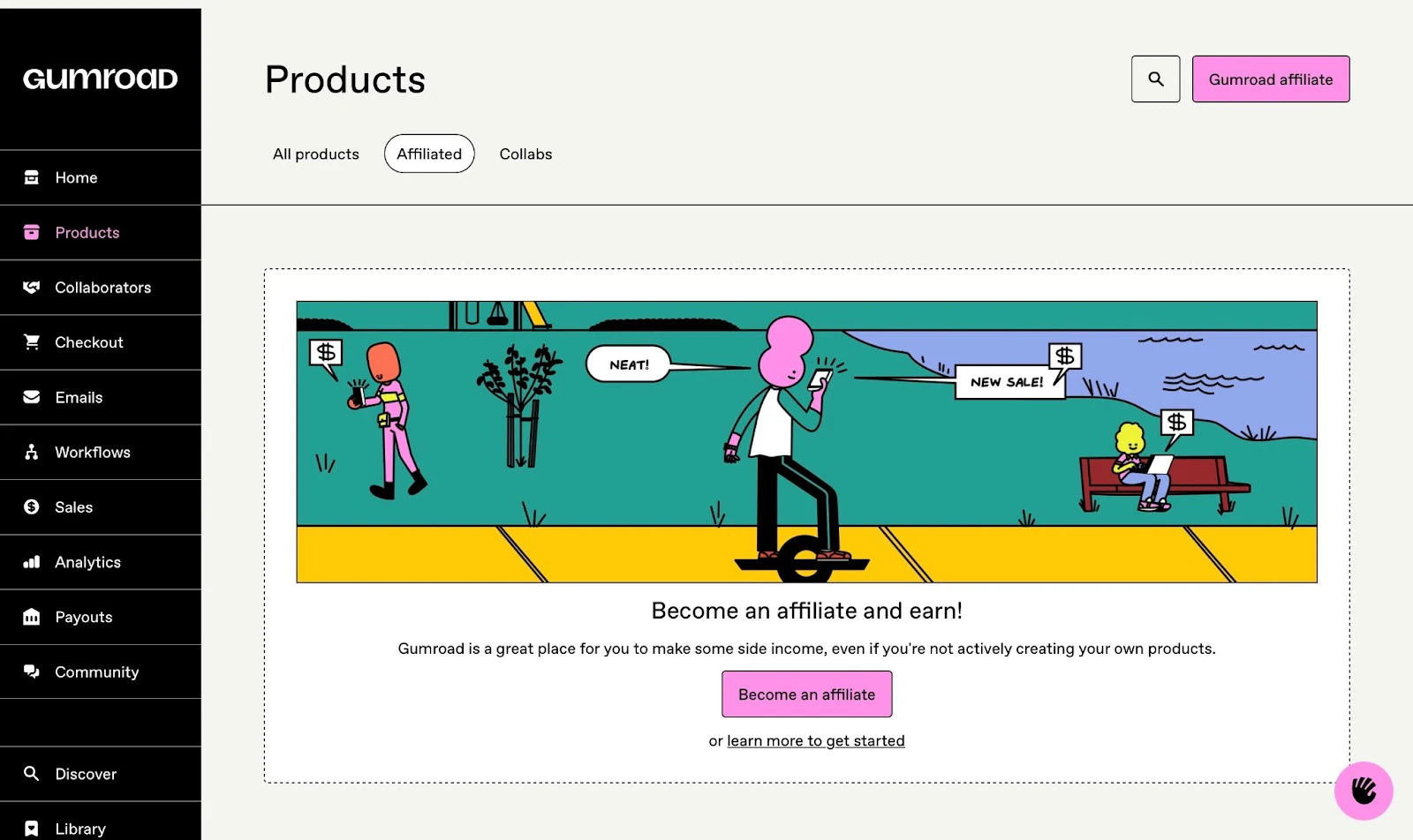 Page showing Gumroad's affiliate program.