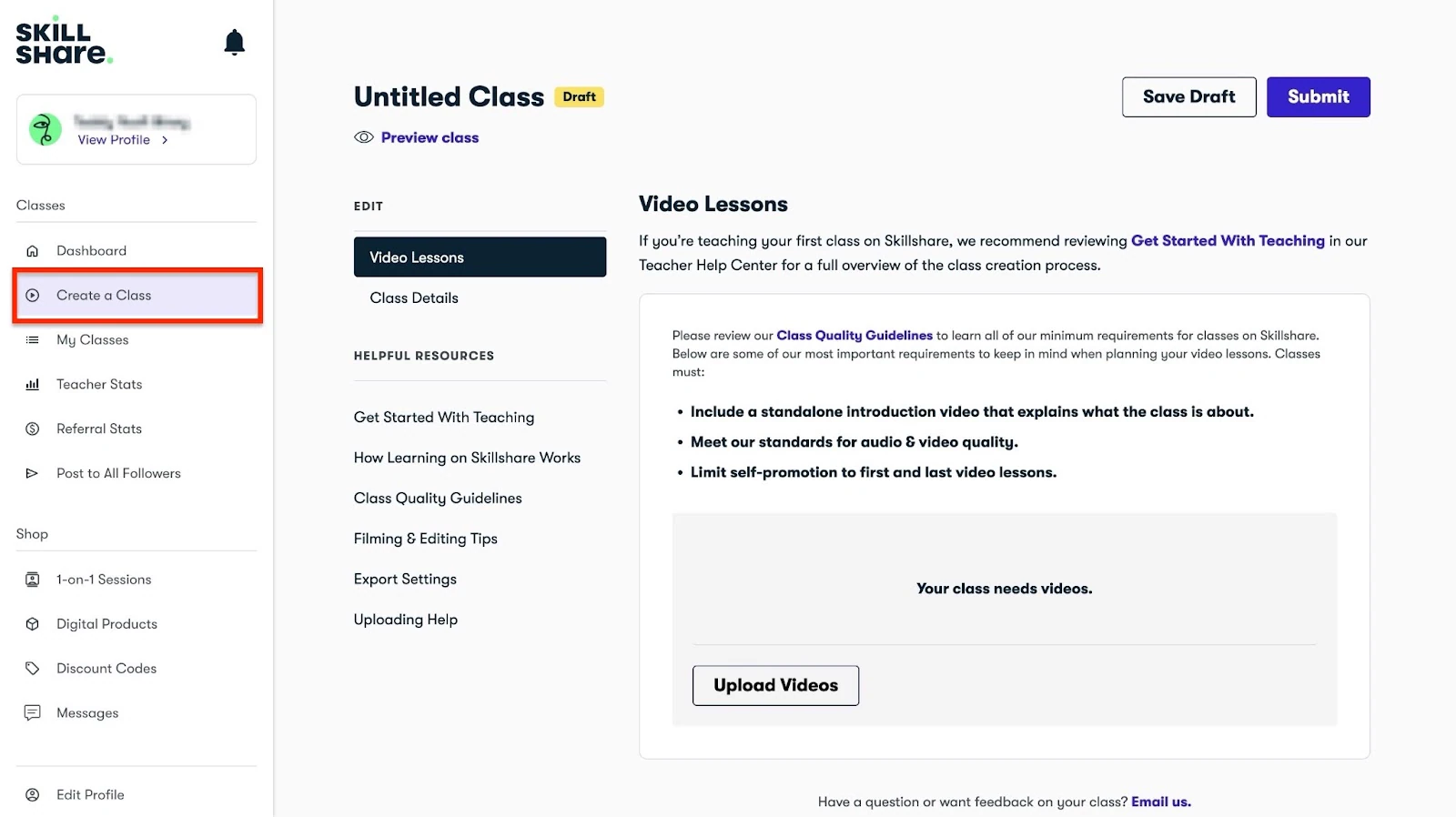 Creating video lessons for a class