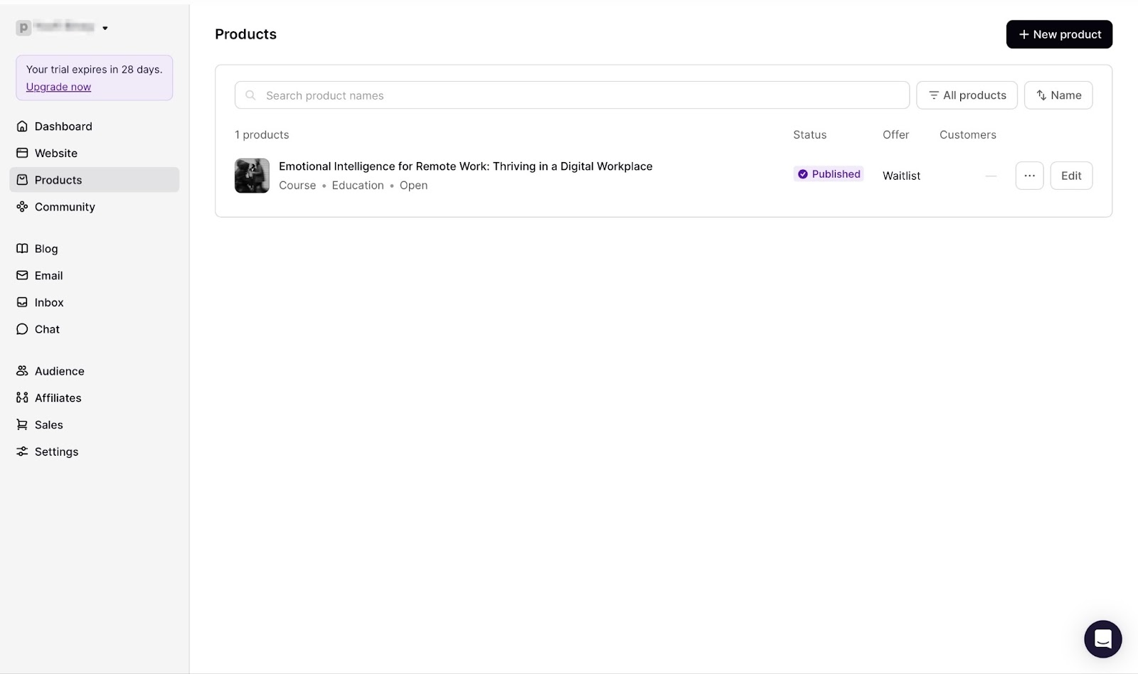 Published online course listed in products
