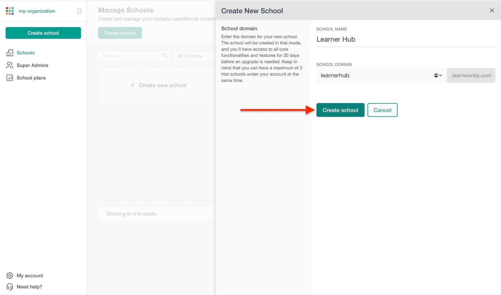 Creating a new school on an online course platform