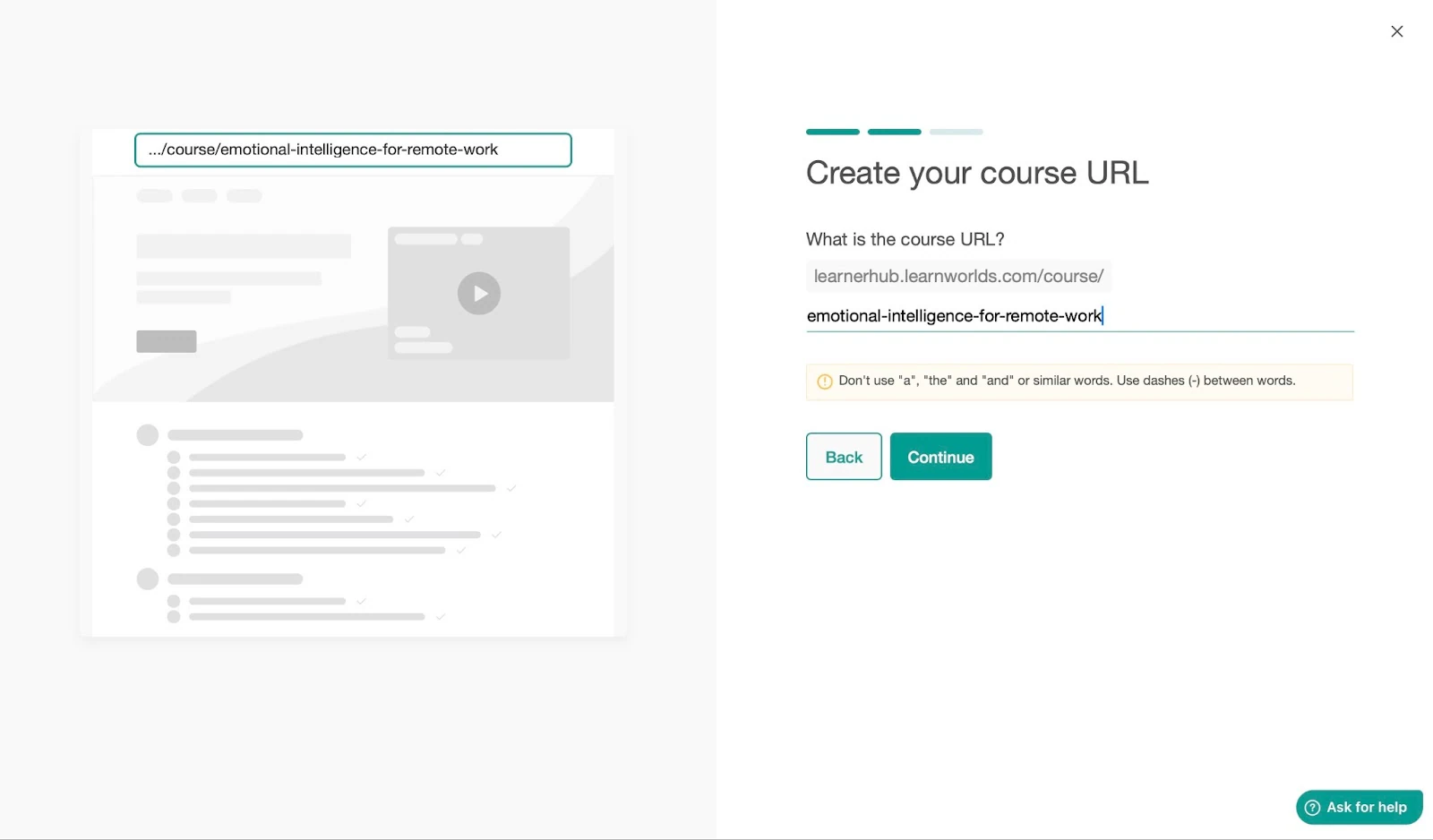 Creating a custom URL for a new course