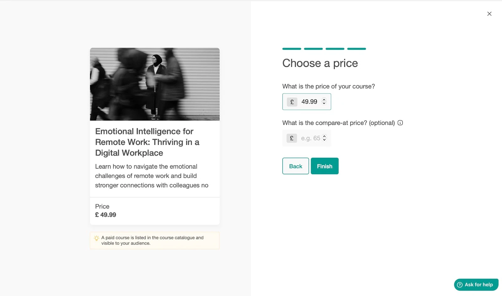 The price for an online course