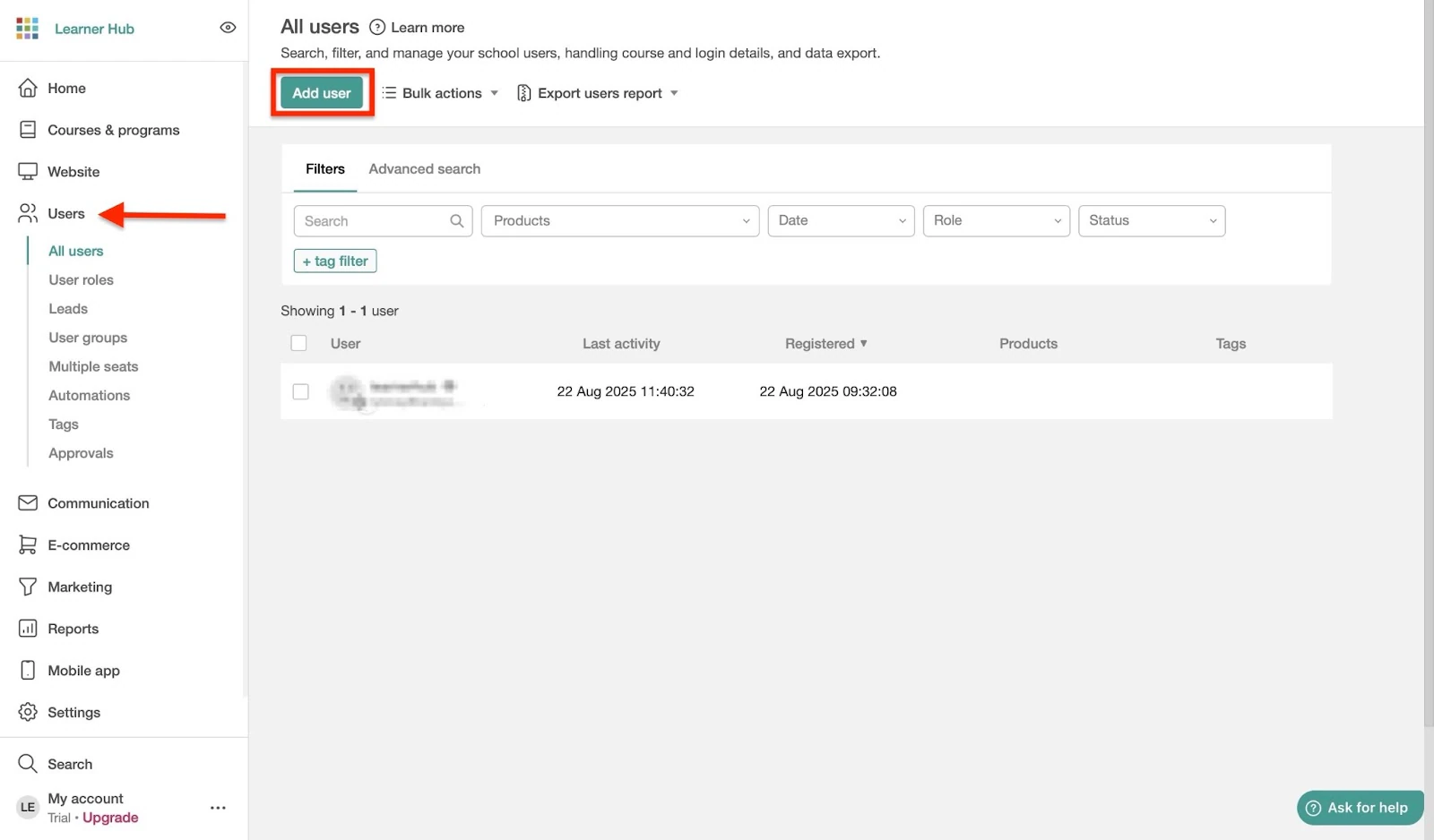 Manage and add new users on a platform