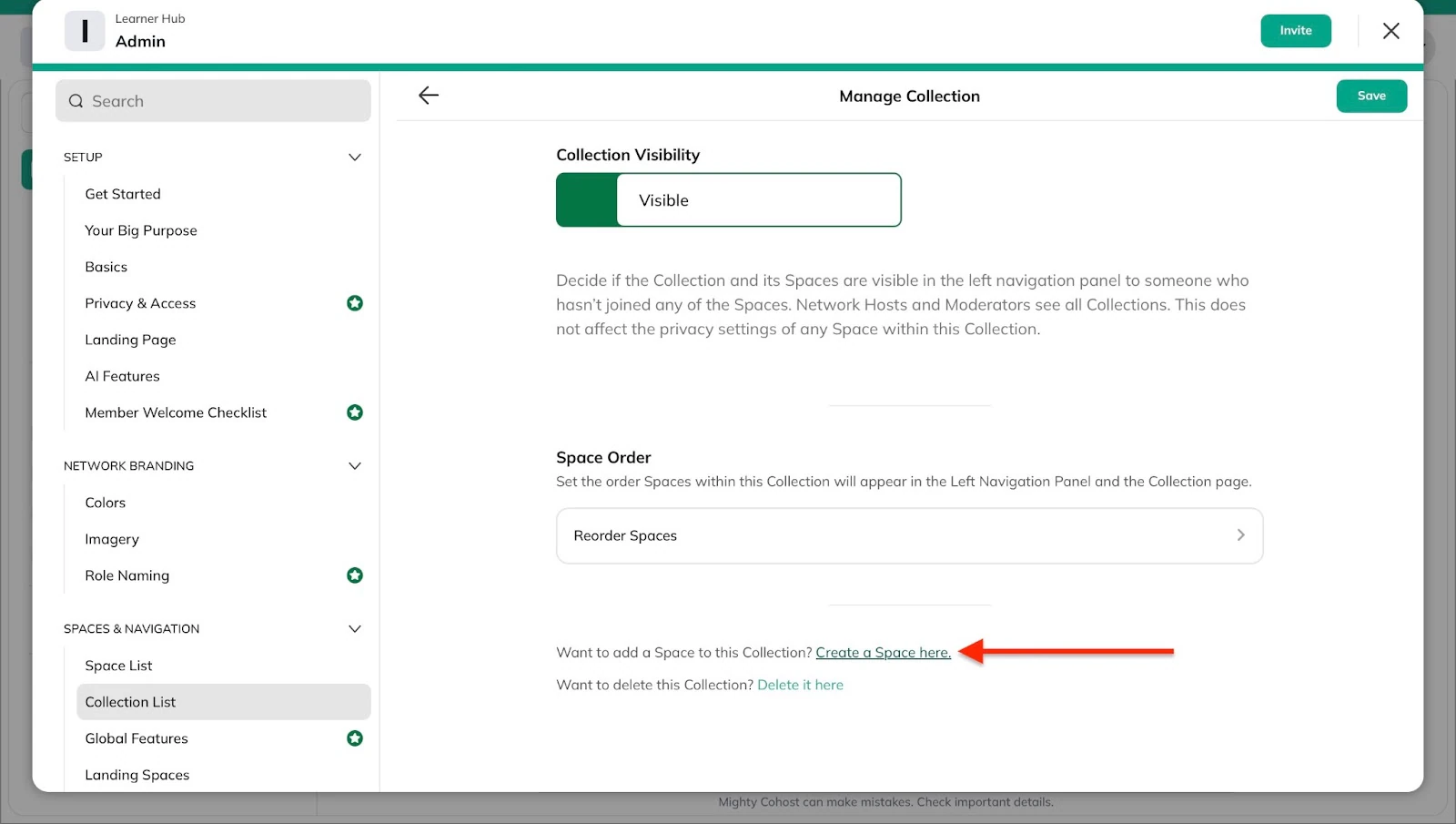 Editing visibility and adding a new space
