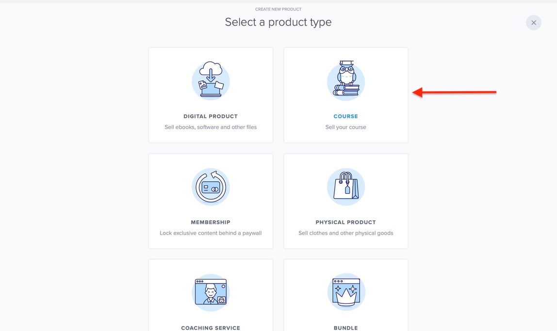Product type is selected