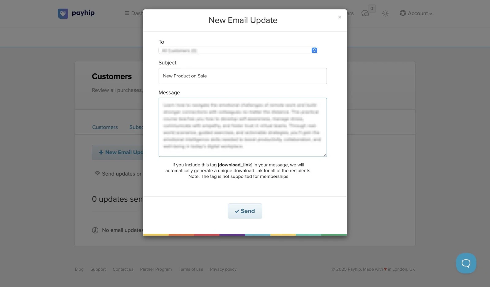 Payhip modal for a new email update