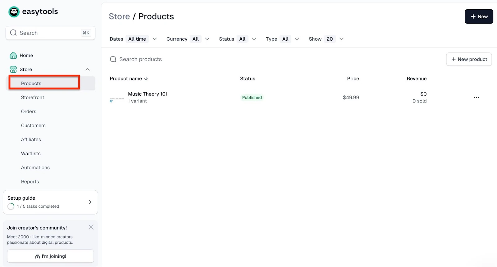 The store dashboard.