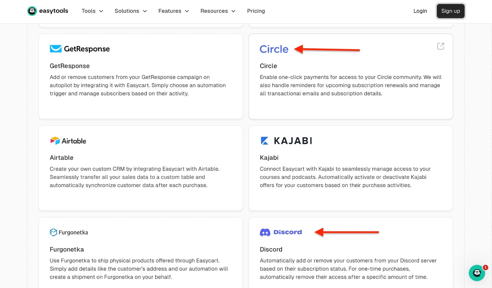 Circle and discord integrations.