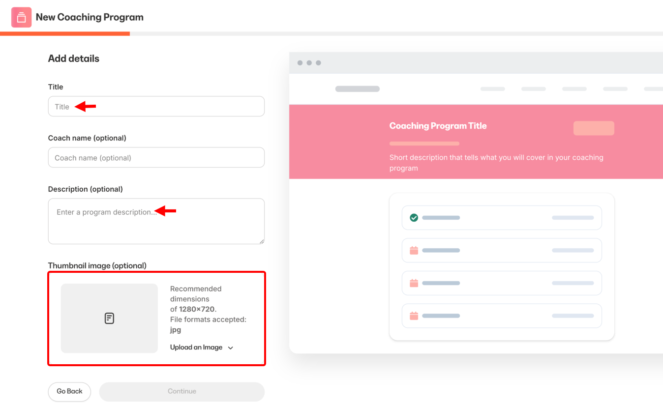 Configuration d'un nouveau programme de coaching