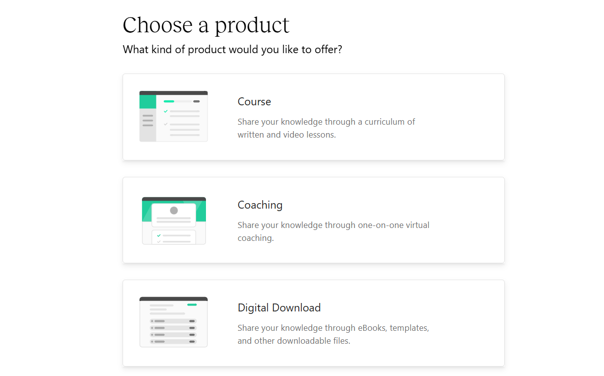 Les produits digitaux au-delà des formations (ebooks,: capture d'écran de Teachable - créateur de site