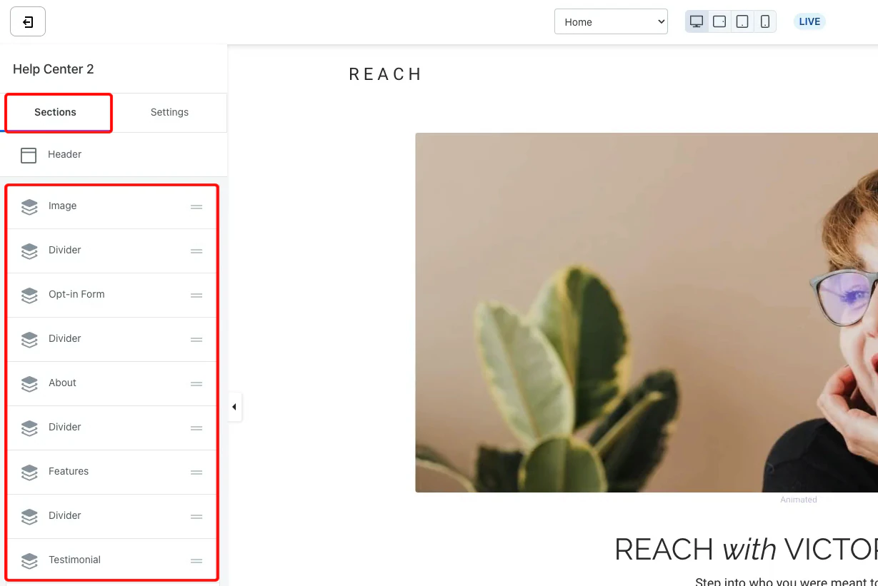 Fonctionnalités de l'assistant de site Kajabi