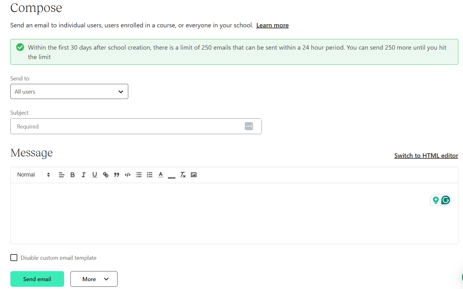 Rédiger un e-mail marketing dans Teachable