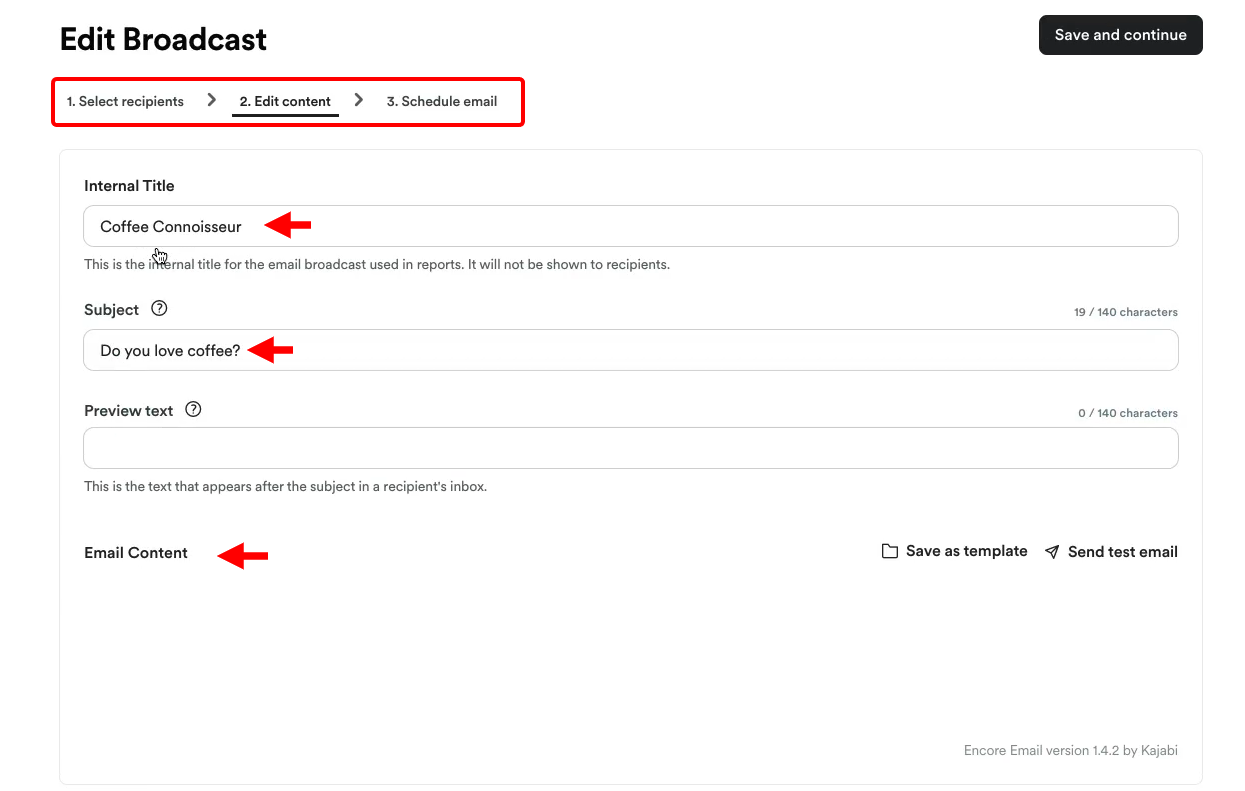 Assistant de configuration d'une diffusion e-mail