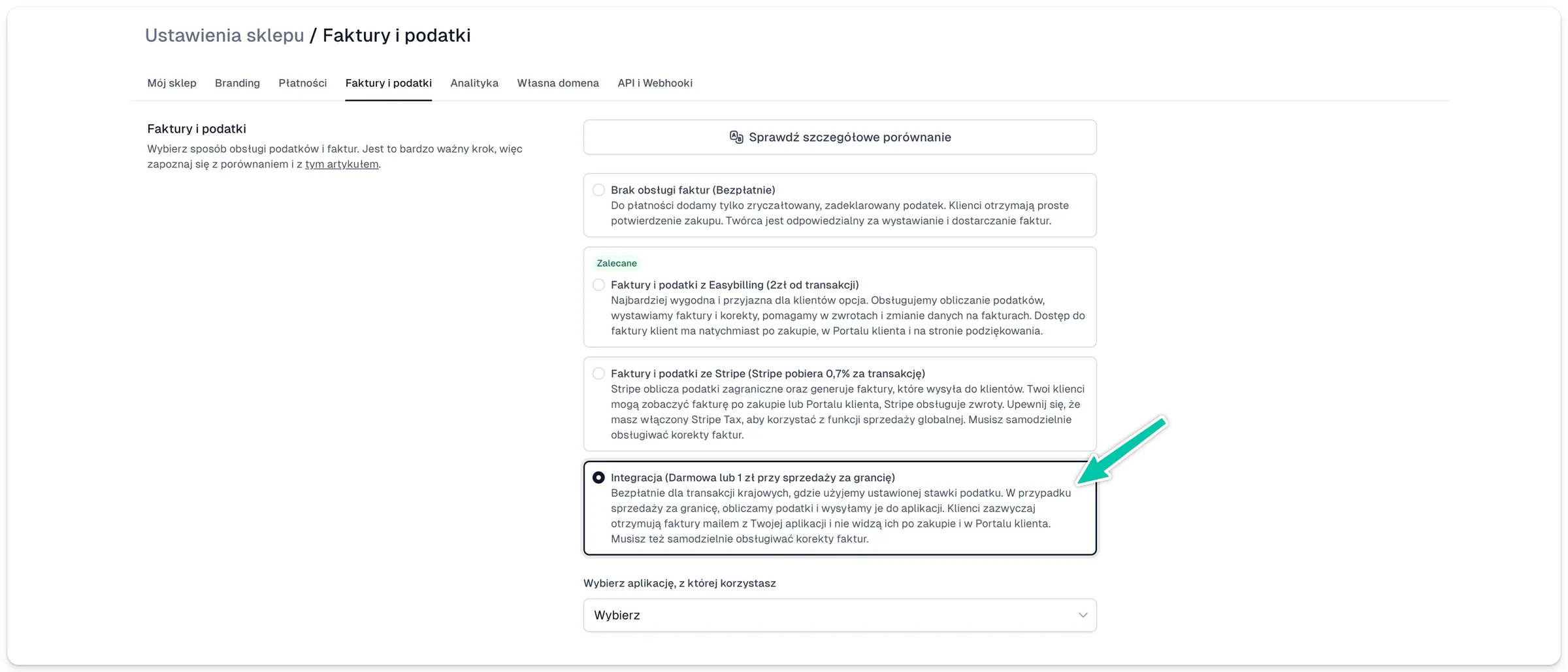 Easytools wybór opcji rozliczania faktur