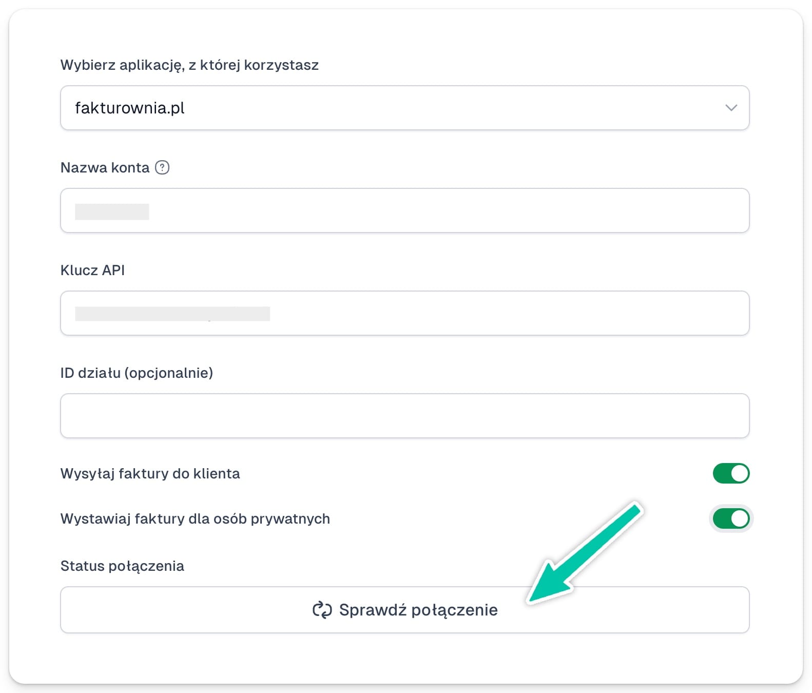 Easytools integracja z Fakturownia sprawdzanie połączenia