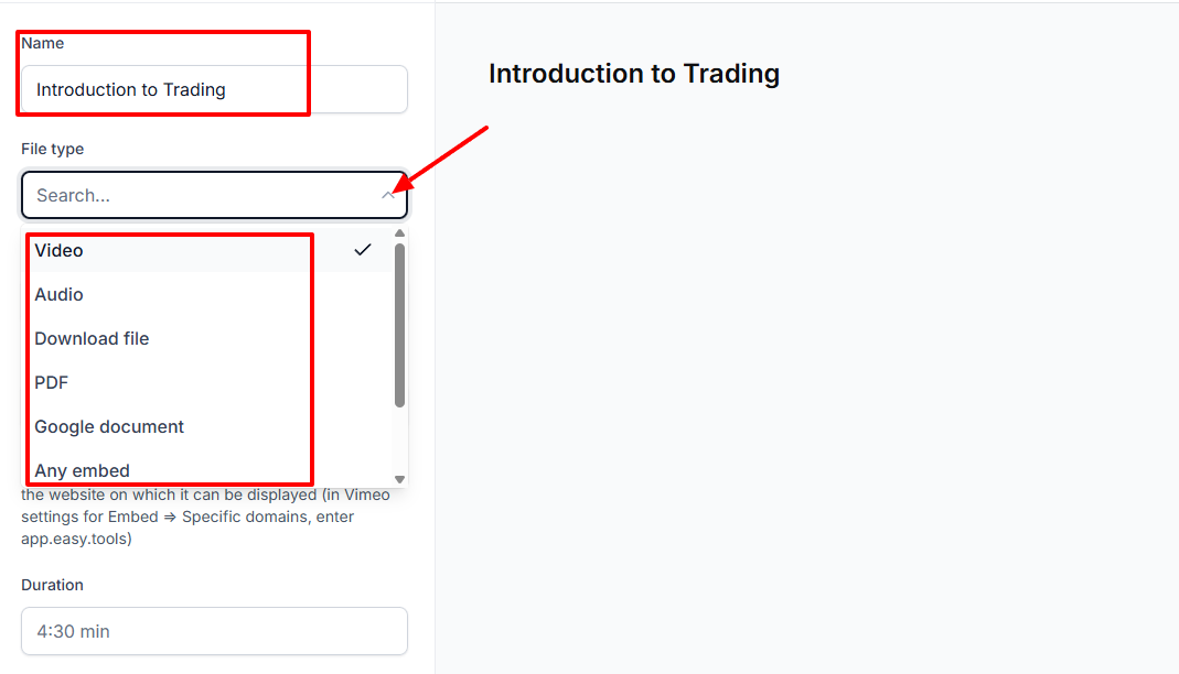 Easytools: capture d'écran des formations en ligne - produit digital vue 2