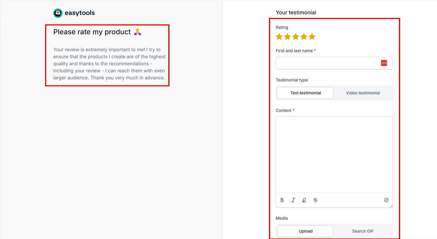 Easytools: vous pouvez aussi choisir de demander directement les avis à vos clients, avec un message de demande.